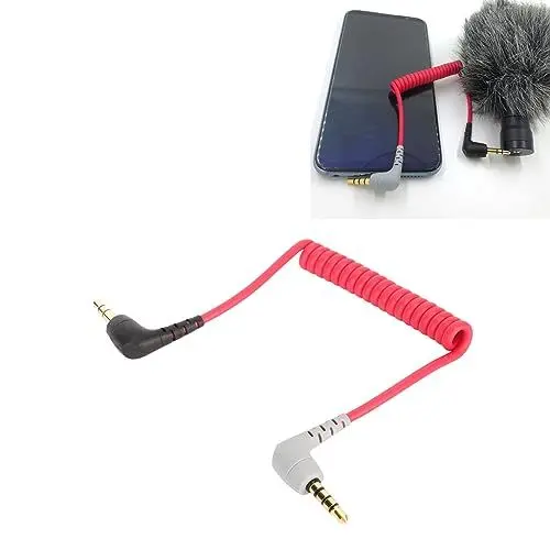 Produktbild: 3,5 Mm auf 3,5 Mm TRRS-Kabel, Gewickeltes Rechtwinkliges Mikrofon-Patchkabel von Stecker zu Stecker, Plug-and-Play, Verlustfreier Klang, Kompatibel mit SC7-Mikrofonen