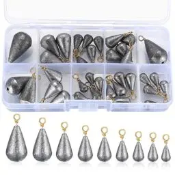 Produktbild: 35 Pcs kleine Angelgewichte, Angeln Snaps Set 9 Größen Meer Angeln Gewichte 2g 3g 4g 5g 7g 10g 15g 20g 30g, Angeln Sinkers Eisen Gewicht für Salzwasser Süßwasserfischen
