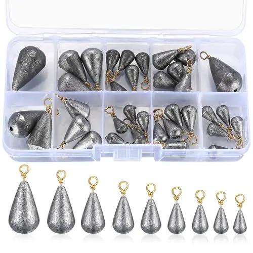 Produktbild: 35 Pcs kleine Angelgewichte, Angeln Snaps Set 9 Größen Meer Angeln Gewichte 2g 3g 4g 5g 7g 10g 15g 20g 30g, Angeln Sinkers Eisen Gewicht für Salzwasser Süßwasserfischen