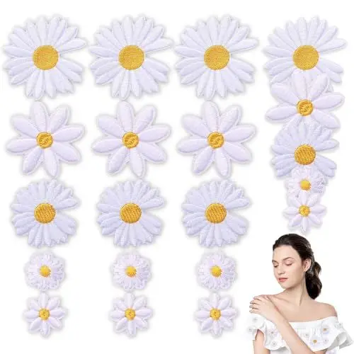 Produktbild: 35 Stück Aufnäher zum Aufbügeln, Gänseblümchen Bügel Patches Blumen Bügelbilder für Textilien Aufnähen Bügeln Flicken Aufnäher für Jeans Jacken Erwachsene