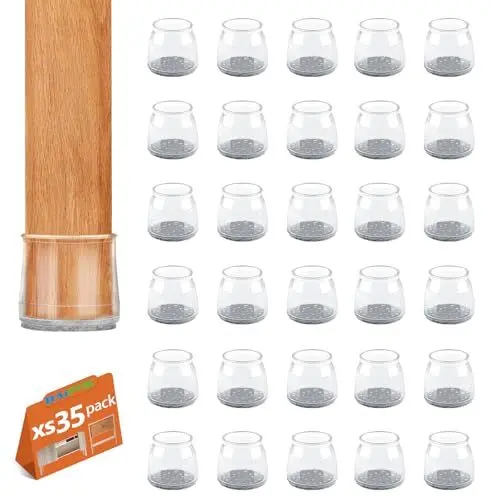 Produktbild: 35 Stück Stuhlbeinkappen, Schwarz Schutzkappen für Stuhlbeine Mit Filz, BAIPOK Silikon Stuhlbeinschoner für Hartholzböden, Rund, 17-22MM