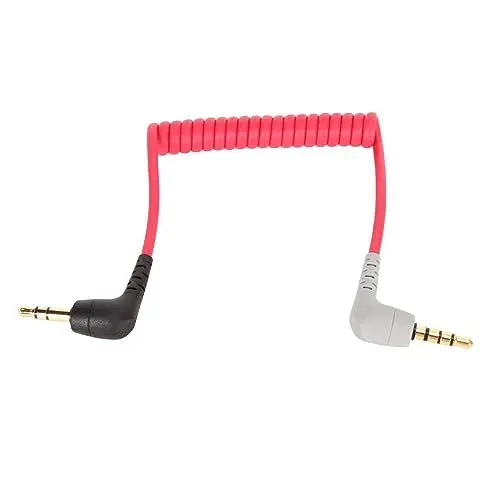 Produktbild: 3,5 mm auf 3,5 mm TRRS-Spiralkabel, Stecker auf Stecker, rechtwinklig, Mikrofon-Patchkabel für RODE SC7, MOVO, Pixel, Android, verlustfreier Sound