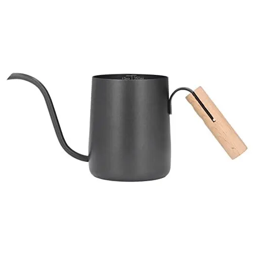 Produktbild: 350 Ml Pour Over Kaffeemaschine Schwarzer Edelstahl Langer Ausguss Tropfkessel Schwanenhalstopf mit Holzgriff