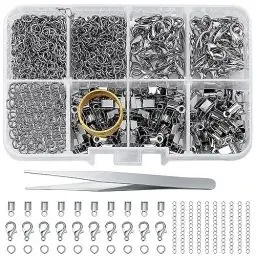 Produktbild: 350 Stk Schmuckhaken Set, mit Karabinerverschluss, Kettenverschluss, Verschlüsse, Karabinerhaken Schlüsselringen für DIY Armband Schmuckherstellung - Silber