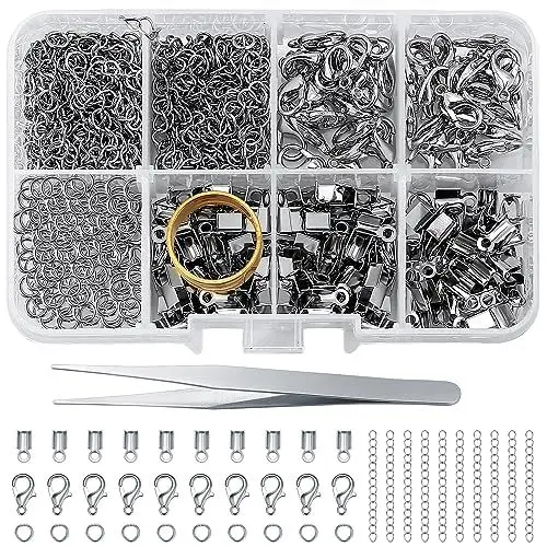 Produktbild: 350 Stk Schmuckhaken Set, mit Karabinerverschluss, Kettenverschluss, Verschlüsse, Karabinerhaken Schlüsselringen für DIY Armband Schmuckherstellung - Silber