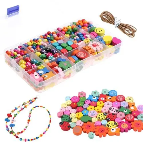 Produktbild: 351 Stück Bunte Holzperlen,Polymer Clay Beads Frucht Perlen Fädelperlen,Bunte Perlen Zum Auffädeln Kinder Holzperlen Zum Auffädeln, Kommt Mit Nadel Und Faden Für Armbänder, Halsketten, Kunsthand