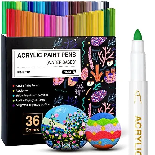 Produktbild: AKARUED 36 Farben Marker Acrylstifte, Acrylfarben Stifte für Holz Glas Papier Leinwand Geschenkekarte DIY Fotoalben Ostereier Deko Kunststoff Stoff Becher, Steine bemalen Set