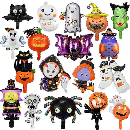 Produktbild: 36 Stück Halloween Ballon Set, Ballon aus Aluminiumfolie Kürbis Spinne Geist Skelett Fledermaus Hexe Ballon, Halloween Partydekorationen, Kinder Ballon Set Themenparty Ballondekoration (36 Stück)