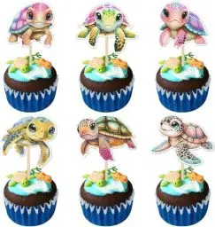 Produktbild: 36 Stück Schildkröte Tortendeko Meer Tiere Schildkröte Kuchen Deko Turtle Cupcake Toppers für Meer Tiere Thema Baby Dusche Kinder Geburtstag Party Kuchen Dekorationen