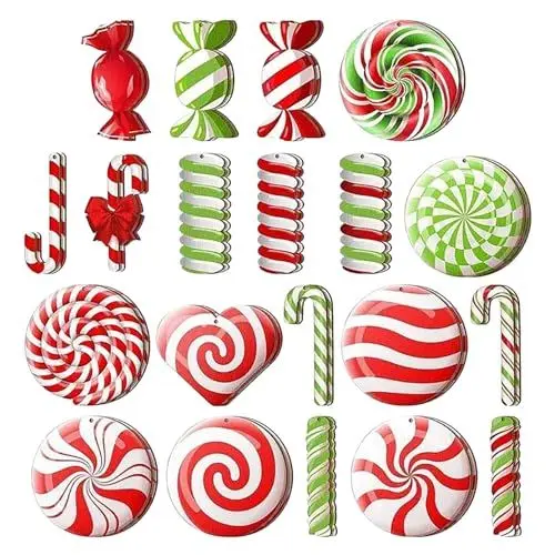 Produktbild: 36 Stück Süßigkeiten-Weihnachtsbaumschmuck aus Holz, Lollipop, Pfefferminz, Rot und Weiß, Hängende Ornamente für Weihnachtsbaumdekorationen und Bastelarbeiten (rot weiß grün)
