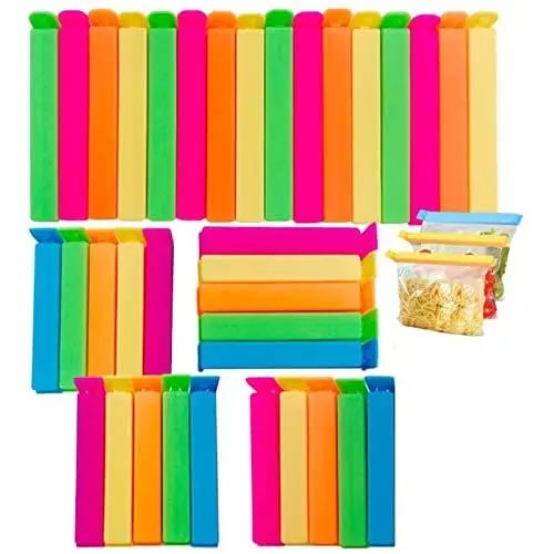 Produktbild: 36 Stück Verschlussclips, Lebensmittelaufbewahrungstaschenclips, Kunststoffverschlussbeutelclips Wiederverwendbare Lebensmittelbeutelclips Bunte Plastiktütenverschlussclips in 3 Größen und 6 Farben