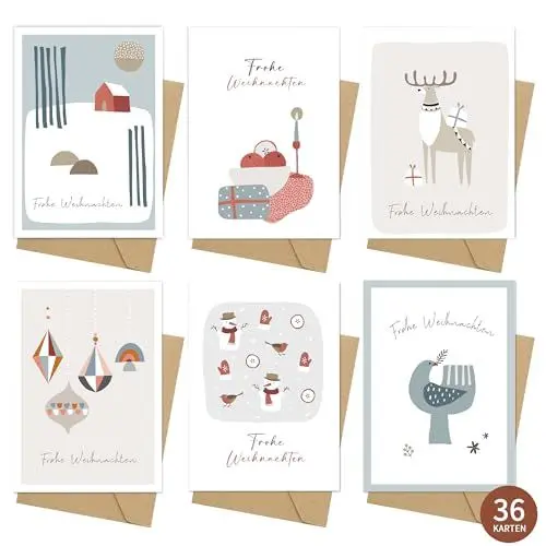 Produktbild: Legezon 36 Weihnachtskarten set mit Umschlägen - Stilvolles traditionelle, Weihnacht Grußkarte für Familie Freunde Geschäftlich Kunden (6 * 6)