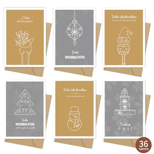 Produktbild: 36 Weihnachtskarten set mit Umschlägen - Weihnachtskarten mit Umschlag Set, Weihnacht Grußkarte für Familie Freunde Geschäftlich Kunden (6 * 6)