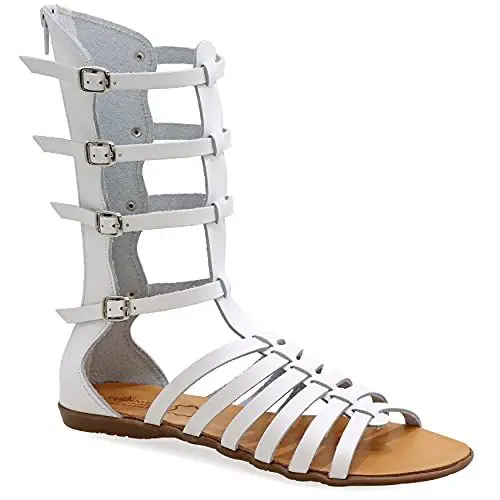 Produktbild: 36 Weiß Emmanuela antike griechische Hand handgefertigte Gladiator Sandalen aus Leder, Kalb hohe Sandalen mit Reißverschluss hinten am Schaft, Riemchen flache Sommerschuhe für Frauen