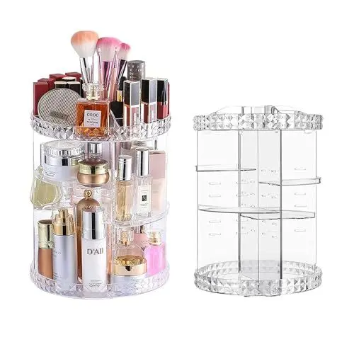 Produktbild: 360 Drehbar Kosmetik Organizer Rotating Schminktisch Organizer Drehbarer Schmink Aufbewahrungsbox Großem Fassungsvermögen Skin Care Organizer für Dresser Kommode Schlafzimmer Badezimmer