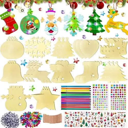 Produktbild: 360 Stück Holz Weihnachtsbaumanhänger Bastelset, Weihnachtsbasteln Set Kinder, Ornamenten für Weihnachtsbaum, Holz Weihnachtsdeko Anhänger, Holzanhänger Weihnachten Zum Bemalen