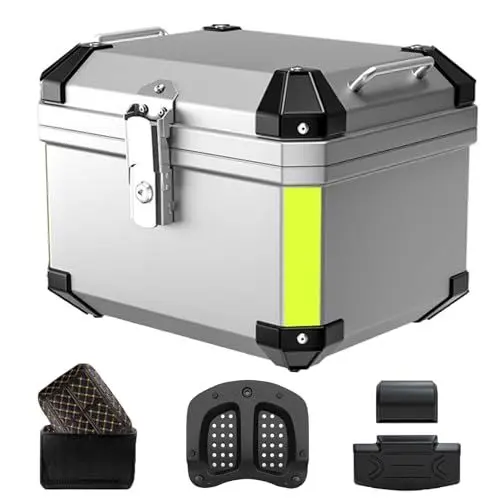 Produktbild: 36L 45L 55L 65L Universal Motorrad Top Case, Wasserdicht Aluminium Top Case Motorrad Heckkoffer Motorradkoffer Helmkoffer Koffer Für Roller,Scooter,Quad(Schwarz,45L)