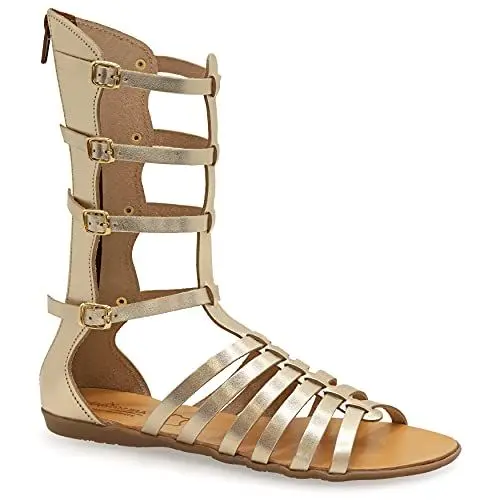 Produktbild: 38 Gold Emmanuela antike griechische Hand handgefertigte Gladiator Sandalen aus Leder, Kalb hohe Sandalen mit Reißverschluss hinten am Schaft, Riemchen flache Sommerschuhe für Frauen