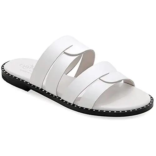 Produktbild: 38 Weiß Emmanuela Bequeme flache Ledersandalen, Slide on Sandalen im griechischen Stil, Sommerschuhe Mit offene Zehen, Boho Chic Slider Sandalen