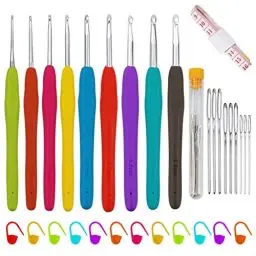 Produktbild: 39 Pack HäKelnadeln Set, 9 StüCk Aluminium Stricknadeln Kit Ergonomischer Softgrip Griff FüR Arthritische HäNde Mit MaßBand Stichmarker Und NäHnadeln