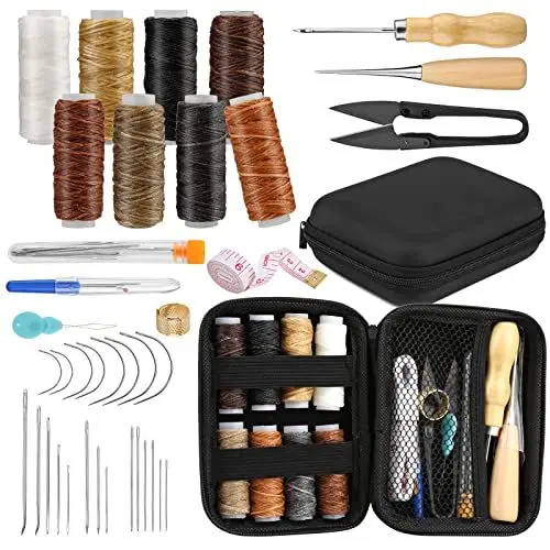 Produktbild: 39 Pcs Ledernähungskit, Lederreparatur -Kit mit Wachspfaden, Polsterledernadeln, AWL, Messband, Nahtripper und Aufbewahrungspaket, Leder -Handwerkzeuge DIY Accessoires