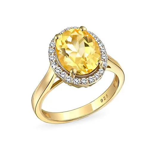 Produktbild: Bling Jewelry 3CT Brillantschliff ovaler Edelstein gelber Citrin Zirkon Halo Ring für Frauen -14K vergoldet .925 Silber November Geburtsstein