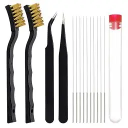 Produktbild: 3D Drucker Düsenreinigungsnadeln Reinigungsset, 15 Stück 3D Drucker Düsen-Reinigungsset 3D Druck Zubehör mit 0,4mm Reinigungsnadeln, Drahtbürste aus Messing und Pinzette