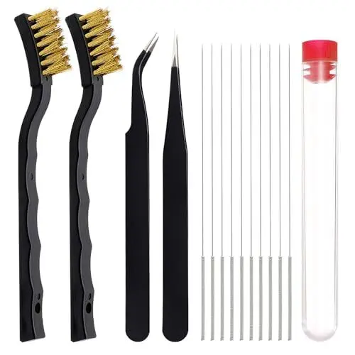Produktbild: 3D Drucker Düsenreinigungsnadeln Reinigungsset, 15 Stück 3D Drucker Düsen-Reinigungsset 3D Druck Zubehör mit 0,4mm Reinigungsnadeln, Drahtbürste aus Messing und Pinzette