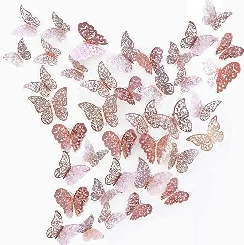 Produktbild: 3D Schmetterlinge Deko wand Wandsticker Aufkleber Wandtattoo für Wohnzimmer, Kinderzimmer, Türen, Fenster, Badezimmer, Kühlschrank(36 Stück, roségold) (roségold))