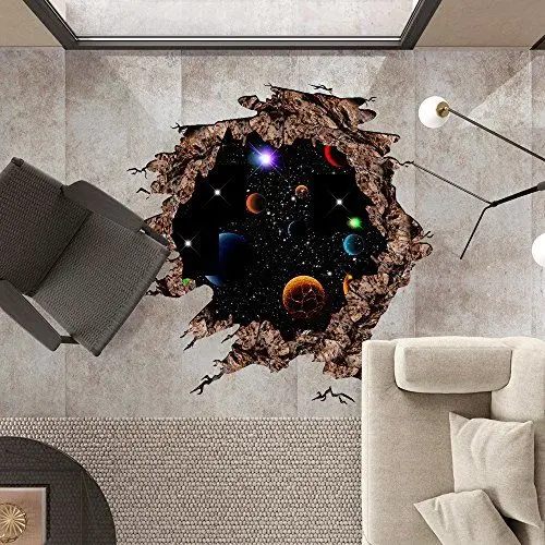 Produktbild: 3D- Selbstklebende Abnehmbaren Universum Drucken Deko Wand Wandsticker, Treer 2PC Aufkleber Wandtattoo Modern Vinyl Wanddekoration für Wohnzimmer Kinderzimmer 64cm×60cm