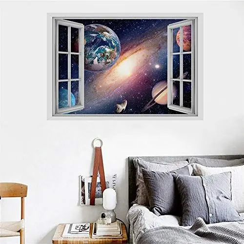 Produktbild: 3D- Selbstklebende Abnehmbaren Universum Planet Drucken Deko Wand Wandsticker, Treer 2PC Aufkleber Wandtattoo Modern Vinyl Wanddekoration für Wohnzimmer 50X70cm