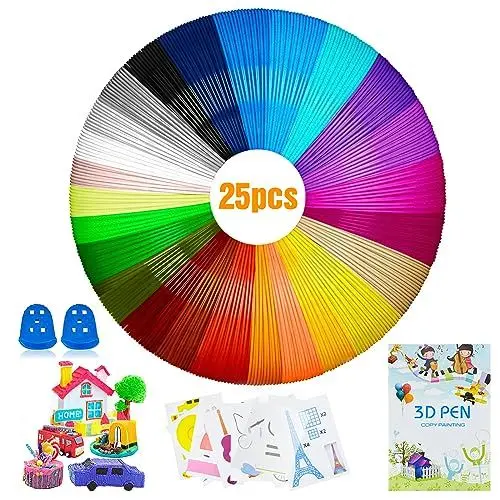 Produktbild: 3D Stift Filament PLA, 25 Farben 3D Druck Filament 1,75mm, 3D Stift Farben, Insgesamt 125M, mit Vorlage und 2 Fingerschutz, 3D Stiftminen für ODRVM, Tecboss, Lovebay and 3D Drucker Stift