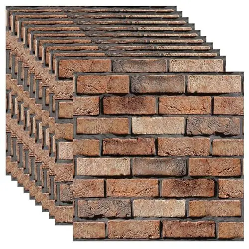 Produktbild: 3D Wandpaneele Selbstklebend, 10 Stück Wandverkleidung Selbstklebend PVC Wandaufkleber Wasserdicht Wandtapete, 30x 30cm Wall Panel für Wohnzimmer,Schlafzimmer,Küche,Wandverkleidung (Roter Ziegelstein)