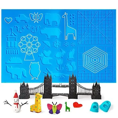 Produktbild: 3D stift Vorlage,DOLYUU 3D Druckstift Vorlage,3D Stifte Matte,große Matte (40,5 x 27,1cm) mit Tiermuster hilfreich für Anfänger und 3D-Stiftkünstler,mit 2 Finger Stall.