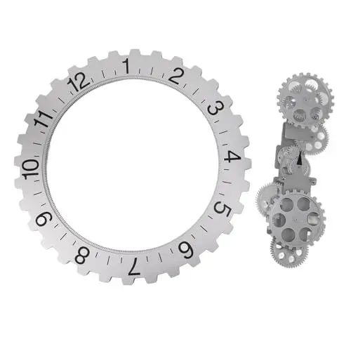 Produktbild: 3D-Uhr mit Beweglichem Zahnrad, Rotierende Mechanische Stundenraduhr, Wandkunst, Dekorative Retro-Großuhr mit Hängendem Zahnrad (Silver)