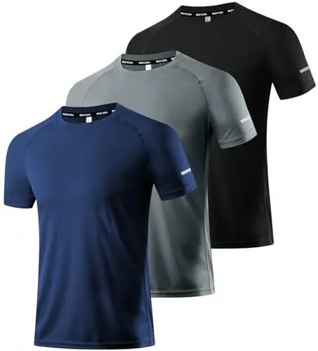 Produktbild: 3er Pack Herren Sport T-Shirt Kurzarm Rundhals Atmungsaktiv Schnelltrocknendes Funktionsshirt Laufshirt Fitnessshirt Trainingsshirt für Running Workout Bodybuilding Black/Navy/Dark Grey-3P04-XL