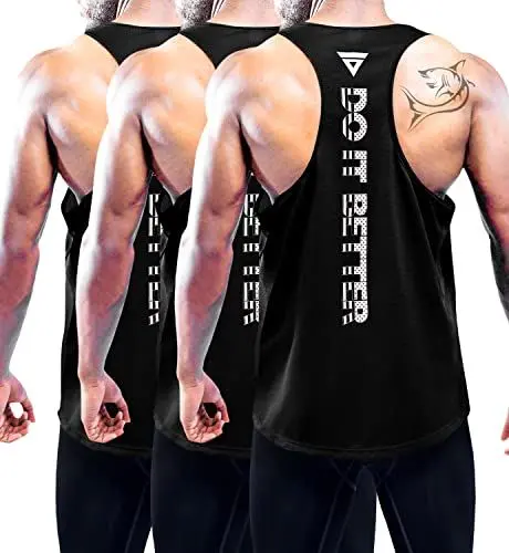 Produktbild: 3er Pack Herren Workout Tank Top, Sport Ärmelloses Shirts Gym Tanktops Schnelltrocknend Muskelshirt Fitnessstudio Workout Tank Top Fitness Bodybuilding Shirts Sommer Ärmellos T-Shirts Black-3P07-XL