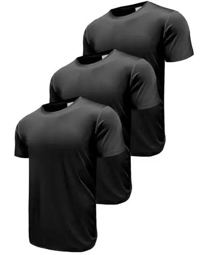 Produktbild: Herren 3er Pack Sport Tshirts Funktionsshirt Laufshirt Kurzarm T-Shirts UPF 50+ Schnelltrocknend Atmungsaktiv Sport Shirt Männer Sportshirt Herren Kurzarm Trainingsshirt Black-3P17-XL