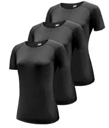 Produktbild: 3er Pack T-Shirt Damen, Sport Shirt Damen Funktionsshirt Kurzarm Laufshirt, Rundhals Sommer Kurzarmshirt Sporttop, Atmungsaktiv Sportshirt Yoga Gym Shirt Fitness Oberteile Black 3P16-XL