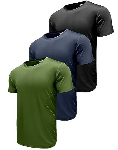 Produktbild: 3er Pack T Shirt für Herren, Sport Tshirts Herren Laufshirt Kurzarm T-Shirt Funktionsshirt Atmungsaktiv Kurzarmshirt Sports Shirt Trainingsshirt Fitnessshirt für Männer Black/Navy/Army Green-3P14-XL