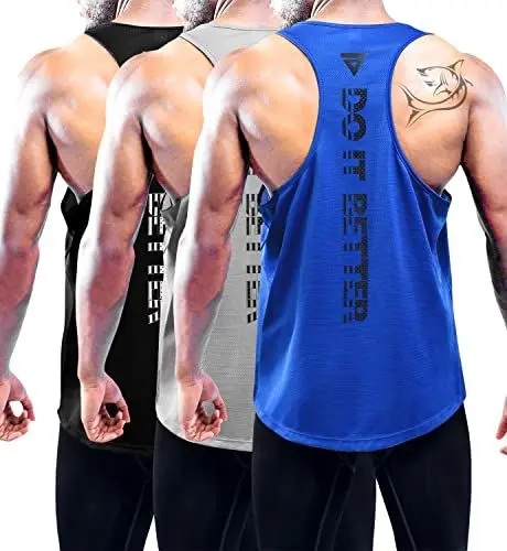 Produktbild: 3er Pack Tank Top Herren, Sommer Ärmelloses T-Shirts Atmungsaktive Muskelshirts Sport Unterhemd für Herren Gym Tanktop Fitness Trägershirts Bodybuilding Tee Shirt für Männer Black/Gray/Blue-3P03-M