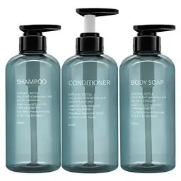 Produktbild: 3er Pack nachfüllbarer Shampoo- und Conditioner-Spender, leerer Seifenspender aus Kunststoff für die Dusche, wiederverwendbares Shampoo- und Body-Wash-Flaschenpumpen-Set für Badezimmer oder Hotel