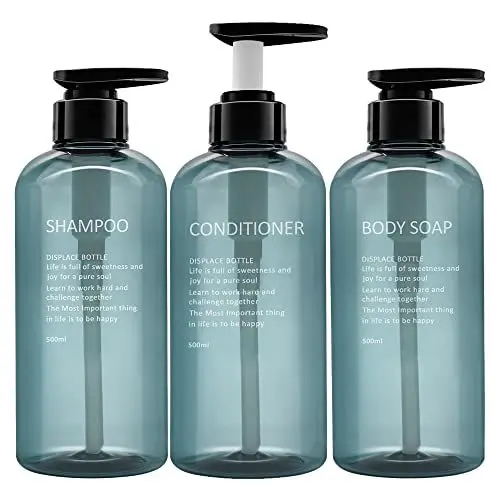 Produktbild: 3er Pack nachfüllbarer Shampoo- und Conditioner-Spender, leerer Seifenspender aus Kunststoff für die Dusche, wiederverwendbares Shampoo- und Body-Wash-Flaschenpumpen-Set für Badezimmer oder Hotel