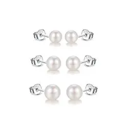 Produktbild: 3er Perlenohrringe Silber 925 Weiße Perlenohrstecker Echte Perlen Süßwasserperlen Ohrringe Stecker Süßwasser-zuchtperlen Ohrringe 5mm 6mm 7mm 3 Paar Set
