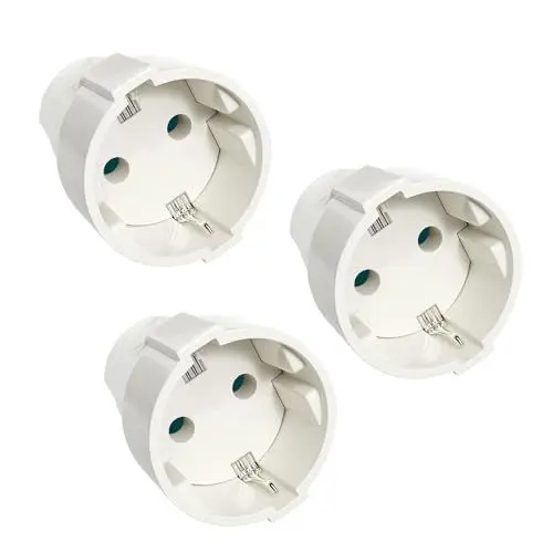 Produktbild: 3er Schutzkontakt-kupplung mit Knickschutztülle, Schuko Kupplung IP44 Schutzklasse, Schukokupplungen 230 V/16 A ohne Kabel, PVC Schuko Kupplung mit doppeltem Schutzkontakt für 10mm Kabel, weiß