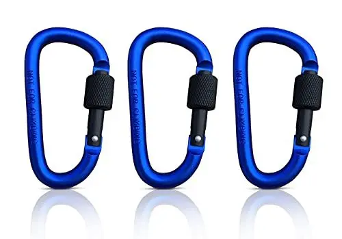 Produktbild: 3-er Set D-Shape Schraubkarabiner, Karabinerhaken aus Aluminium, Schlüsselanhänger, Schraubkarabiner für Wandern, Angeln, Camping, Sport u.v.m. (Blau)