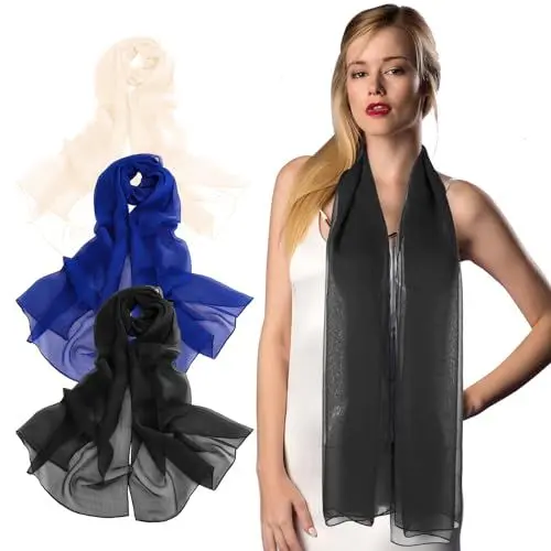 Produktbild: Apricitie 3er Set Damen Sheer Chiffon Schal, Tücher und Wraps, weicher leichter Einfarbiger Schal Satin Stola für Abendkleider Sommer Party