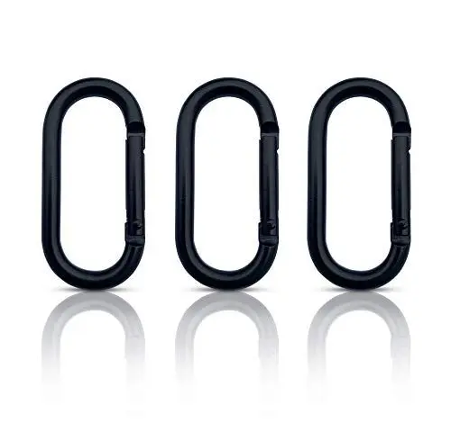Produktbild: Oval-Karabiner 3er-Set – Schlüsselanhänger aus Aluminium – Karabinerhaken klein & leicht – Mini Carabiner – Key Organizer (Schwarz, 50 x 25 mm)