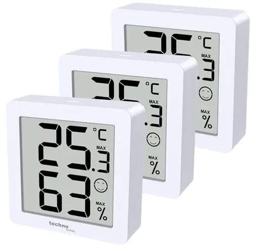 Produktbild: techno line 3er Set WS9425, Thermometer, Hygrometer, extra klein, Magnethalterung, 3 x WS9425 in einer Verpackung