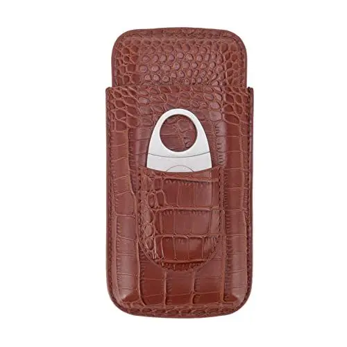 Produktbild: Qcwwy 3-Finger-Zigarrenetui aus Leder mit Cutter, Hochwertiger Leder-Reise-Zigarrenhalter, Tragbarer Zigarrenhalter aus Leder, Perfektes Zigarrenzubehör, Zigarren-Reiseetui